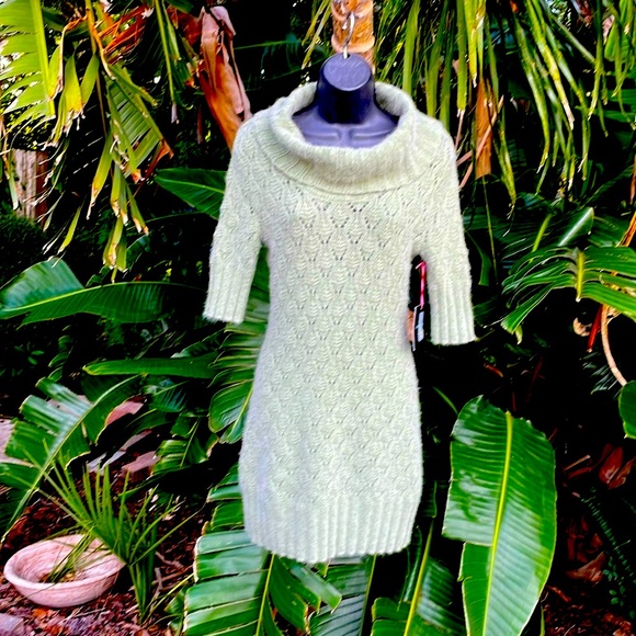 Angora blend cable knit sweater dress with funnel turtleneck by cynthia rollie - Picture 1 of 9